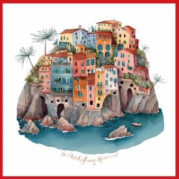 Carte aquarelle Maisons colorées de bord de Mer 6 sans texte