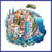 Carte aquarelle Maisons colorées de bord de Mer 7 sans texte