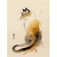 Carte aquarelle Chat Japonais 2 sans texte