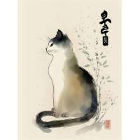 Carte aquarelle Chat Japonais 3 sans texte