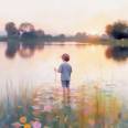 Carte aquarelle Enfant au bord de l'eau 1 sans texte