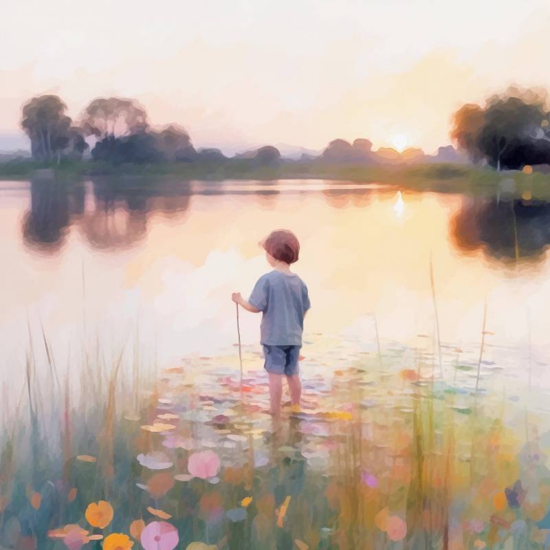 Carte aquarelle Enfant au bord de l'eau 2 sans texte