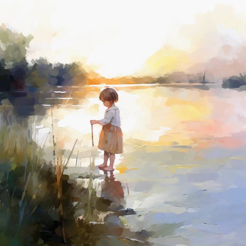 Carte aquarelle Enfant au bord de l'eau 5 sans texte