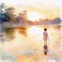 Carte aquarelle Enfant au bord de l'eau 4 sans texte