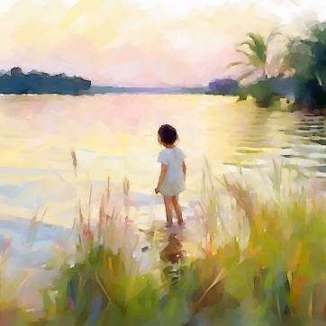 Carte aquarelle Enfant au bord de l'eau 7 sans texte