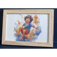 Cadre Sous-verre avec carte artisanale aquarelle Happy Kids Olivier "La joie de vivre"
