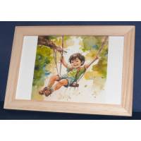 Cadre Sous-verre avec carte artisanale aquarelle Happy Kids Théo dans l'arbre