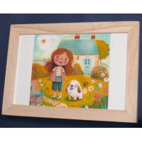 Cadre Sous-verre avec carte artisanale aquarelle Happy Kids Rachel et son chien