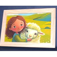 Cadre Sous-verre avec carte artisanale aquarelle Happy Kids Benjamin et son Mouton