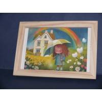 Cadre Sous-verre avec carte artisanale aquarelle Happy Kids Alice et Arc en Ciel