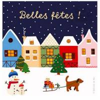 Carte Joyeux Noël et Nouvel An Belles Fêtes! Petite ville dans la neige