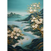 Carte Art Japonais Paysage fleuri 4 sans texte
