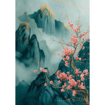 Carte Art Japonais Paysage fleuri 12 sans texte