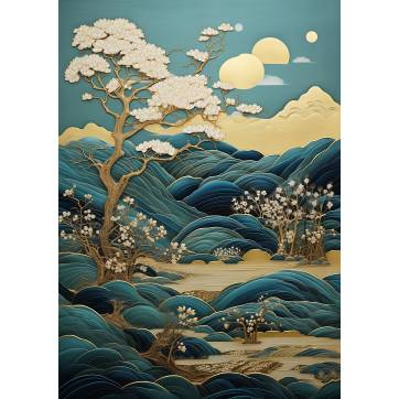 Carte Art Japonais Paysage fleuri 14 sans texte