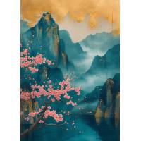 Carte Art Japonais Paysage fleuri 15 sans texte