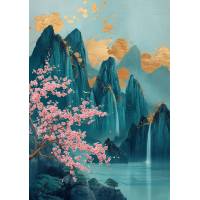 Carte Art Japonais Paysage fleuri 16 sans texte