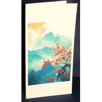 Carte double Art Japonais Paysage fleuri 4 sans texte
