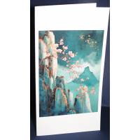 Carte double Art Japonais Paysage fleuri 6 sans texte