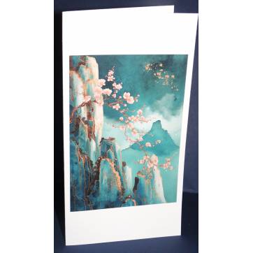 Carte double Art Japonais Paysage fleuri 6 sans texte