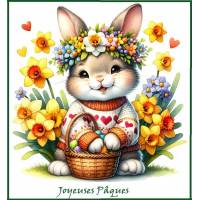 Carte de Pâques Joyeuses Pâques Lapinette Minnie et Jonquilles