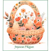 Carte de Pâques Joyeuses Pâques 2 poussins dans panier fleuri