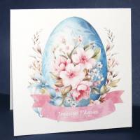 Carte de Pâques double Oeuf de Pâques bleu décoré et Roses