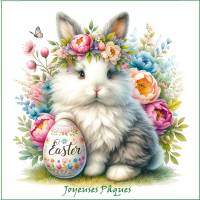 Carte de Pâques Joyeuses Pâques Lapinette Mimi et oeuf de Pâques