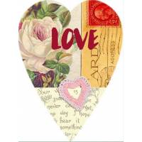 Carte artisanale Vintage Coeur Love Fleur rose