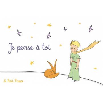 Carte Citation Le Petit Prince dorée "Je pense à toi"